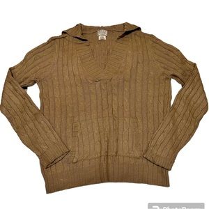 Ralph Lauren Polo Jeans Women’s Tan Cable Knit Hooded Sweater SZ L